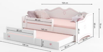 Detská posteľ s prístelkou a matracmi ELISA II 80x160 cm je to najlepšie, čo môžete dopriať Vašim ratolestiam pre ich pokojný spánok a sladké sny. Vyrobená je v nádhernej kombinácii bielej s jemnými ružovými úchytkami v tvare srdiečka. Farba použitá na náter je ekologická a odolná voči ošúchaniu.…