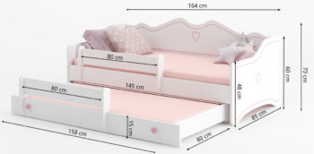 Detská posteľ s prístelkou a matracmi ELISA II 80x160 cm je to najlepšie, čo môžete dopriať Vašim ratolestiam pre ich pokojný spánok a sladké sny. Vyrobená je v nádhernej kombinácii bielej s jemnými sivými úchytkami v tvare srdiečka. Farba použitá na náter je ekologická a odolná voči ošúchaniu.…