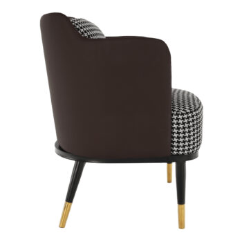 Dizajnové kreslo Emren je skvelou voľbou pre tých, ktorí hľadajú moderný a štýlový doplnok do svojho interiéru. Toto klasické kreslo vyniká svojím elegantným vzhľadom, ktorý kombinuje čiernobielu, hnedú a čiernu farbu. Je vyrobené z kvalitných materiálov ako ekokoža a látka, čo zaručuje jeho…
