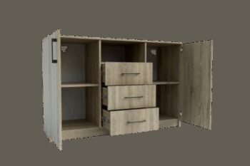 Komoda ENIJA poteší nielen svojou praktickosťou, ale aj veľmi priaznivou cenou. Je dvojdverová, disponuje tromi zásuvkami. Je vyrobená z kvalitnej LTD dosky nenáročnej na udržiavanie. V ponuke vo viacerých farebných prevedeniach. Rozmery (ŠxVxH): 120 x 80 x 42 cm.Dodávame v demonte. 