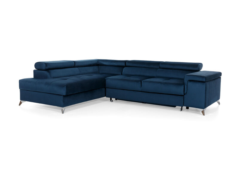 NABBI Enna L rohová sedačka s rozkladom a úložným priestorom tmavomodrá Luxusná rohová sedačka ENNA L v ľavom prevedení bude jedinečným klenotom a nevídanou ozdobou Vašej obývačky. Krásny dizajn s hranatými tvarmi a oblým zakončením opierok hlavy a chrbta dotvára rafinovené prešívanie sedacej časti. Celkový look sedačky podškrtávajú elegantné, vysoké pochrómované…