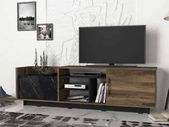 Predstavujeme ENTO, TV stolík, ktorý prináša do vašej obývačky eleganciu a moderný dizajn. Tento štýlový nábytok v kombinácii orecha a mramoru je navrhnutý tak, aby poskytoval praktické a estetické riešenie pre vaše multimediálne zariadenia a ďalšie potreby.Detailné špecifikácieTyp tovaru: TV stolíkMateriál: Kvalitná LTD s hrúbkou materiálu 18 mm, zaisťujúca odolnosť a dlhú životnosť.Rozmery: 180 x 55 x 35 cm, ideálny pre moderné obývacie priestory.Farba: Elegantná kombinácia orecha a mramoru, ktorá dodáva priestoru sofistikovaný a moderný vzhľad.Vybavenie: Regálka a 2 skrinky, poskytujúce dostatok úložného priestoru pre elektroniku, knihy alebo dekorácie.Dodatočné informácie: Produkt je dodávaný v demontovanom stave, čo uľahčuje transport a montáž.TV stolík ENTO je ideálnou voľbou pre tých, ktorí hľadajú moderný a funkčný nábytok s elegantným vzhľadom. Jeho kombinácia orecha a mramoru a minimalistický dizajn prinášajú do vášho domova sviežosť a moderný štýl, zatiaľ čo poskytujú dostatok úložného priestoru pre všetky vaše potreby.
