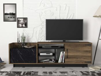 Predstavujeme ENTO, TV stolík, ktorý prináša do vašej obývačky eleganciu a moderný dizajn. Tento štýlový nábytok v kombinácii orecha a mramoru je navrhnutý tak, aby poskytoval praktické a estetické riešenie pre vaše multimediálne zariadenia a ďalšie potreby.Detailné špecifikácieTyp tovaru: TV stolíkMateriál: Kvalitná LTD s hrúbkou materiálu 18 mm, zaisťujúca odolnosť a dlhú životnosť.Rozmery: 180 x 55 x 35 cm, ideálny pre moderné obývacie priestory.Farba: Elegantná kombinácia orecha a mramoru, ktorá dodáva priestoru sofistikovaný a moderný vzhľad.Vybavenie: Regálka a 2 skrinky, poskytujúce dostatok úložného priestoru pre elektroniku, knihy alebo dekorácie.Dodatočné informácie: Produkt je dodávaný v demontovanom stave, čo uľahčuje transport a montáž.TV stolík ENTO je ideálnou voľbou pre tých, ktorí hľadajú moderný a funkčný nábytok s elegantným vzhľadom. Jeho kombinácia orecha a mramoru a minimalistický dizajn prinášajú do vášho domova sviežosť a moderný štýl, zatiaľ čo poskytujú dostatok úložného priestoru pre všetky vaše potreby.