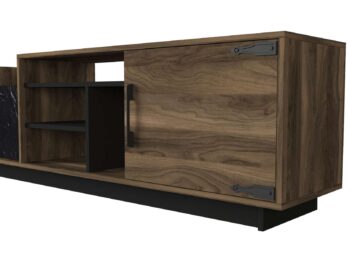 Predstavujeme ENTO, TV stolík, ktorý prináša do vašej obývačky eleganciu a moderný dizajn. Tento štýlový nábytok v kombinácii orecha a mramoru je navrhnutý tak, aby poskytoval praktické a estetické riešenie pre vaše multimediálne zariadenia a ďalšie potreby.Detailné špecifikácieTyp tovaru: TV stolíkMateriál: Kvalitná LTD s hrúbkou materiálu 18 mm, zaisťujúca odolnosť a dlhú životnosť.Rozmery: 180 x 55 x 35 cm, ideálny pre moderné obývacie priestory.Farba: Elegantná kombinácia orecha a mramoru, ktorá dodáva priestoru sofistikovaný a moderný vzhľad.Vybavenie: Regálka a 2 skrinky, poskytujúce dostatok úložného priestoru pre elektroniku, knihy alebo dekorácie.Dodatočné informácie: Produkt je dodávaný v demontovanom stave, čo uľahčuje transport a montáž.TV stolík ENTO je ideálnou voľbou pre tých, ktorí hľadajú moderný a funkčný nábytok s elegantným vzhľadom. Jeho kombinácia orecha a mramoru a minimalistický dizajn prinášajú do vášho domova sviežosť a moderný štýl, zatiaľ čo poskytujú dostatok úložného priestoru pre všetky vaše potreby.