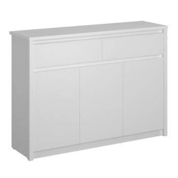 Predstavujeme vám trojdverovú komodu so zásuvkami Erodin 3D2S v elegantnej bielej farbe, ktorá je ideálnym riešením pre moderné interiéry. Táto komoda od značky KONDELA kombinuje funkčnosť a štýl, čím sa stáva praktickým doplnkom do každej domácnosti alebo kancelárie.