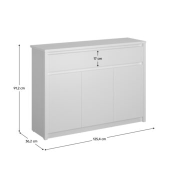 KONDELA Erodin 3D2S trojdverová komoda so zásuvkami biela – Obrázok 2