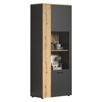 Vitrína Esena 1D1W v elegantnom prevedení grafit a dub evoke je ideálnym doplnkom pre váš moderný interiér. Táto vitrína, vyrobená z kvalitnej laminovanej DTD a skla, ponúka nielen estetický vzhľad, ale aj praktické využitie. S rozmermi 80 cm na šírku, 42 cm na hĺbku a 195 cm na…