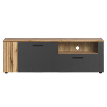 TV stolík Esena 2D1S v elegantnom prevedení grafit a dub evoke je ideálnym doplnkom pre moderné interiéry. Tento kus nábytku od značky KONDELA ponúka nielen štýlový vzhľad, ale aj praktické využitie. S rozmermi 150 cm na šírku, 42 cm na hĺbku a 50 cm na výšku…