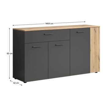 Štvordverová komoda so zásuvkou Esena 4D1S v elegantnom farebnom prevedení grafit a dub evoke je ideálnym riešením pre tých, ktorí hľadajú praktický a moderný nábytok do svojho interiéru. Táto komoda ponúka dostatok úložného priestoru vďaka štyrom dverám a jednej zásuvke, čo ju…