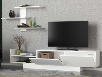 Objavte EUGENE, obývaciu stenu v škandinávskom štýle, ktorá prináša do vašej obývačky vzdušnosť a jednoduchosť. Táto elegantná zostava v bielej farbe ponúka perfektnú kombináciu funkčnosti a moderného dizajnu, ktorá obohatí akýkoľvek interiér.Detailný popisTyp tovaru: Obývacia stenaMateriál: Kvalitný LTD s hrúbkou 18 mm, čo zaisťuje vysokú odolnosť a dlhú životnosť.Rozmery: TV stolík (180 x 31.8 x 40 cm) a nástenná polica (95.5 x 22.3 x 60 cm), poskytujúca účinné riešenie pre usporiadanie vašej elektroniky a dekoratívnych prvkov.Farba: Čistá biela, ktorá pridáva priestoru sviežosť a rozjasňuje každý kút.Štýl: Škandinávsky dizajn so zameraním na minimalizmus, funkčnosť a prírodný vzhľad.Vybavenie: Regálka ponúka ďalší úložný priestor pre knihy, dekorácie alebo multimédiá.Dodatočné informácie: Produkt dodávame v demontovanom stave, čo uľahčuje jeho transport a montáž.Obývacia stena EUGENE je ideálnou voľbou pre tých, ktorí hľadajú elegantný a praktický kus nábytku, ktorý poskytuje dostatok priestoru na uskladnenie a zároveň prináša do domova pocit pokoja a harmónie typický pre škandinávsky štýl. >