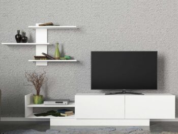 Objavte EUGENE, obývaciu stenu v škandinávskom štýle, ktorá prináša do vašej obývačky vzdušnosť a jednoduchosť. Táto elegantná zostava v bielej farbe ponúka perfektnú kombináciu funkčnosti a moderného dizajnu, ktorá obohatí akýkoľvek interiér.Detailný popisTyp tovaru: Obývacia stenaMateriál: Kvalitný LTD s hrúbkou 18 mm, čo zaisťuje vysokú odolnosť a dlhú životnosť.Rozmery: TV stolík (180 x 31.8 x 40 cm) a nástenná polica (95.5 x 22.3 x 60 cm), poskytujúca účinné riešenie pre usporiadanie vašej elektroniky a dekoratívnych prvkov.Farba: Čistá biela, ktorá pridáva priestoru sviežosť a rozjasňuje každý kút.Štýl: Škandinávsky dizajn so zameraním na minimalizmus, funkčnosť a prírodný vzhľad.Vybavenie: Regálka ponúka ďalší úložný priestor pre knihy, dekorácie alebo multimédiá.Dodatočné informácie: Produkt dodávame v demontovanom stave, čo uľahčuje jeho transport a montáž.Obývacia stena EUGENE je ideálnou voľbou pre tých, ktorí hľadajú elegantný a praktický kus nábytku, ktorý poskytuje dostatok priestoru na uskladnenie a zároveň prináša do domova pocit pokoja a harmónie typický pre škandinávsky štýl. >