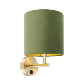 Elegantná nástenná lampa zlatá so zeleným zamatovým tienidlom - Matt
