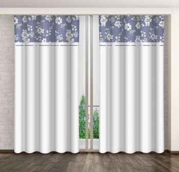 Elegantné bielo-modré závesy so vzorom kvetov Dĺžka: 250 cm