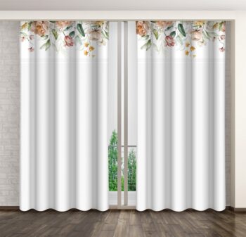 Elegantný biely záves s potlačou farebných kvetov Dĺžka: 270 cm