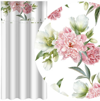 Elegantný biely záves s potlačou ružových pivónií Šírka: 160 cm | Dĺžka: 250 cm