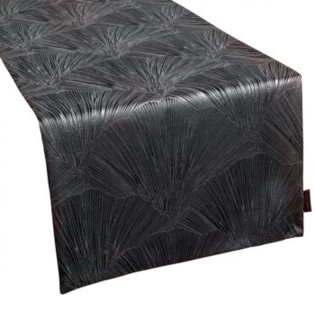 Elegantný zamatový stredový obrus v čiernej farbe s krásnym vzorom 40x140