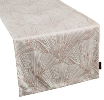 Elegantný zamatový stredový obrus v kremovej farbe s krásnym vzorom 40x140