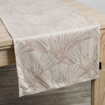 Elegantný zamatový stredový obrus v kremovej farbe s krásnym vzorom 40x140