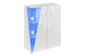 Engy nízka vitrína.Charakterisktickou črtou zostavy ENGY sú presklenné rohy ktoré vyniknú o to viac s LED osvetlením. LED osvtelnie je súčastou komody.Farebné prevedenie biela / biely lesk.Vitrínka je dvojdverová, za presklennými dvierkami sa nachádzajú sklenené poličky a druhá strana vitríny má klasickú formu.Komodu môžete skombinovať s ostatnými prvkami zostavy ENGY a vytvoriť súdržny priestor obývacej izby.Rozmery:šírka: 90 cmvýška: 124 cmhĺbka: 40 cmDodávame v domente pričom montáž je veľmi jednoduchá.