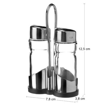 Sada koreničiek FABIO (2 ks) je praktická sada dvoch koreničiek na soľ a korenie, so stojanom. Každá má objem 40 ml a sú vyrobené z priehľadného skla, stojan je z ocele v prevedení nerezová. Koreničky Fabio budú nie len praktickým pomocníkom, ale hlavne pekným dizajnovým prvkom v kuchyni.…