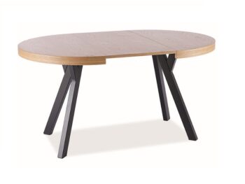 Rozkladací jedálenský stôl FABIO je v jednoduchom a zároveň modernom prevedení. Je možné ho rozložiť až o 150 cm. Stôl je okrúhleho tvaru. Po rozložení má oválny tvar.Jedálenský stôl je vyrobený z prírodnej dyhy. Konštrukcia je kovová. Farebné prevedenie je v kombinácii dubu a čiernej farby.Rozmery (š,v,h): 100 (250) x 76 x 100 cm. Plocha po rozložení: 250 x 100 cm. Je určený pre 12 osôb.Dodávame v demontovanom stave.