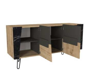Táto moderná komoda vás očarí svojim minimalistickým dizajnom a priaznivou cenou. Je v jednoduchom prevedení.Je vyrobená z kvalitných LTD dosiek, ktoré sú nenáročné na údržbu. Ich hrúbka: 18 mm. Nábytok je ohraničený kvalitnou PVC hranou.Farebné prevedenie: zafír/mramor/antracitROZMERY:Šírka: 150 cm Výška: 75 cm Hĺbka:   45 cmDodávame v demontovanom stave.