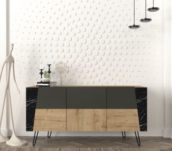 Táto moderná komoda vás očarí svojim minimalistickým dizajnom a priaznivou cenou. Je v jednoduchom prevedení.Je vyrobená z kvalitných LTD dosiek, ktoré sú nenáročné na údržbu. Ich hrúbka: 18 mm. Nábytok je ohraničený kvalitnou PVC hranou.Farebné prevedenie: zafír/mramor/antracitROZMERY:Šírka: 150 cm Výška: 75 cm Hĺbka:   45 cmDodávame v demontovanom stave.