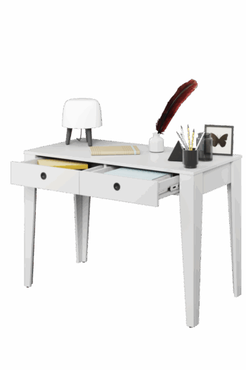 FALIN je písací stôl s dvoma zásuvkami. Charakteristickým znakom je nadčasový biely dekor, štíhle nohy, oblé rukoväte čiernej farby. Stôl má ergonomickú dosku. Disponuje hranami ABS. Nábytok bol navrhnutý pre deti i dospelých, ktorí majú radi interiéry v jednoduchom štýle.Je vyrobený z kvalitnej LTD dosky. Farebné prevedenie alpská biela.V našej ponuke nájdete aj ďalšie časti sektoru FALIN.Dodávame v demonte.Rozmery (š,v,h) 108x80x55