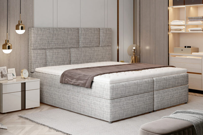 FANCY 01 boxspringová posteľ 145 x 200, Berlin 01 Posteľ FANCY patrí medzi boxspringové postele. Najvýraznejším prvkom je vyvýšené čelo postele, ktoré poskytne pohodlnú opierku hravy a ochráni stenu pred oderom. Jednoduché prešívanie vytvára jemný obdĺžnikový vzor, ktorý sa stane ozdobou Vašej spálne. Jednofarebné prevedenie dáva možnosť variabilnej kombinácie s ďalším nábytkom či farbami. Výška ložnej plochy poskytne pohodlné vstávanie a sadanie na posteľ. Moderný dizajn postele je prepojený s praktickým riešením priestoru. Posteľ ponúka spaciu plochu 145 x 200 cm, členenú na dve časti. Pod každou z nich nájdete úložné boxy. Využívajú UP systém otvárania, vďaka ktorému sa jednoduchým spôsobom dostanete ku predmetom uloženým v boxoch.Jednostranný matrac je z bonellovej pružiny, kombinovaný s PUR penou T25. Pre ešte lepší pocit je súčasťou postele horný topper s výškou 4 cm. Poťah je hypoalergénny, snímateľný a prateľný pri 40 ℃. Posteľ je celočalúnená kvalitnou látkou Berlin 01.Rozmery (š/v/h): 145 x 124 x 210 cm. Výška ložnej plochy je 54 cm. Hrúbka zadného čela je 10 cm. Výška nožičiek je 3 cm. Posteľ sa predáva kompletná, nie je potrebné doobjednávať rošt ani matrac. Tvrdosť matraca: H3.V našej ponuke nájdete aj ďalšie rozmery a farebné prevedenia tejto unikátnej postele.