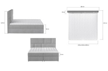 Posteľ FANCY patrí medzi boxspringové postele. Najvýraznejším prvkom je vyvýšené čelo postele, ktoré poskytne pohodlnú opierku hravy a ochráni stenu pred oderom. Jednoduché prešívanie vytvára jemný obdĺžnikový vzor, ktorý sa stane ozdobou Vašej spálne. Jednofarebné prevedenie dáva možnosť variabilnej kombinácie s ďalším nábytkom či farbami. Výška ložnej plochy poskytne pohodlné vstávanie a sadanie na posteľ. Moderný dizajn postele je prepojený s praktickým riešením priestoru. Posteľ ponúka spaciu plochu 185 x 200 cm, členenú na dve časti. Pod každou z nich nájdete úložné boxy. Využívajú UP systém otvárania, vďaka ktorému sa jednoduchým spôsobom dostanete ku predmetom uloženým v boxoch.Jednostranný matrac je z bonellovej pružiny, kombinovaný s PUR penou T25. Pre ešte lepší pocit je súčasťou postele horný topper s výškou 4 cm. Poťah je hypoalergénny, snímateľný a prateľný pri 40 ℃. Posteľ je celočalúnená kvalitnou látkou Berlin 01.Rozmery (š/v/h): 185 x 124 x 210 cm. Výška ložnej plochy je 54 cm. Hrúbka zadného čela je 10 cm. Výška nožičiek je 3 cm. Posteľ sa predáva kompletná, nie je potrebné doobjednávať rošt ani matrac. Tvrdosť matraca: H3.V našej ponuke nájdete aj ďalšie rozmery a farebné prevedenia tejto unikátnej postele.   