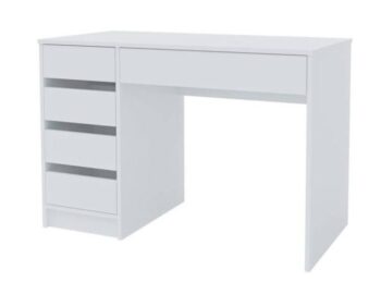 Elegantný písací stôl FIO je vhodný nielen do kancelárie, ale vďaka univerzálnej bielej farbe môže byť súčasťou akejkoľvek detskej izby či už pre dievčatá, či chlapcov.Je mimoriadne praktický vďaka piatim zásuvkám na teleskopických koľajničkách. Je vyrobený z kvalitnej LTD dosky, každá zásuvka má nosnosť 3 kg.Stôl ponúkame v ľavom prevedení.Rozmery (ŠxVxH): 110x75x55 cmDodávame v demonte.