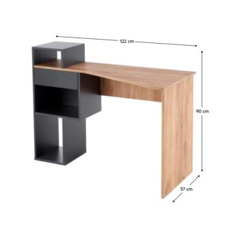 Písací stôl Fonty v elegantnom prevedení dub craft zlatý a grafit je ideálnym riešením pre moderné interiéry. Tento stôl, ktorý patrí do kategórie nábytku pre detské izby, ponúka praktické využitie nielen v detskej izbe, ale aj v kancelárii či pracovni.
