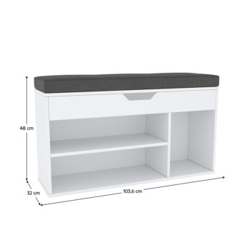 Botník s lavicou Fuddy New v elegantnej bielej farbe je ideálnym riešením pre každú modernú predsieň. Tento praktický kus nábytku od značky KONDELA kombinuje funkčnosť a štýl, čím poskytuje nielen úložný priestor na topánky, ale aj pohodlné miesto na sedenie pri obúvaní.