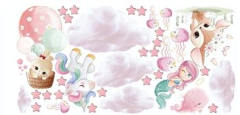 Fantasy detská nálepka na stenu pre dievčatká s rozprávkovými postavičkami 100 x 200 cm