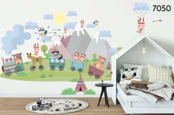Farebná detská nálepka na stenu zvieratká indiáni 120 x 240 cm