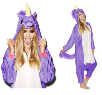 Fialový kigurumi overal s motívom jednorožca veľkosť S