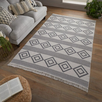 Flair Rugs, Kusový koberec Deuce Teo Recycled Rug Monochrome, 160x230, šedá, chodba / predsieň