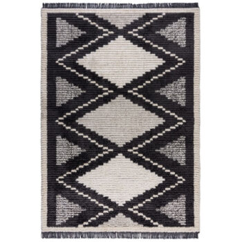 Flair Rugs, Kusový koberec Domino Zaid Berber Monochrome, 160x230, čiernobiela, chodba / predsieň