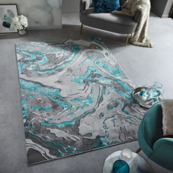 Flair Rugs, Kusový koberec Eris Marbled Emerald, 80x150, modrá, kancelária