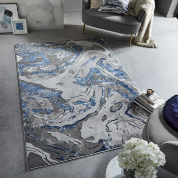 Flair Rugs, Kusový koberec Eris Marbled Navy, 200x290, modrá, kancelária