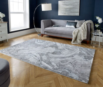 Flair Rugs, Kusový koberec Eris Marbled Silver, 80x150, šedá, kancelária