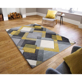 Flair Rugs, Kusový koberec Hand Carved Nimbus Grey / Ochre, 200x290, žltá, chodba / predsieň