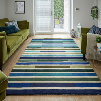 Flair Rugs, Ručne všívaný kusový koberec Illusion Piano Green/Multi, 120x170, modrá, viacfarebná, chodba / predsieň