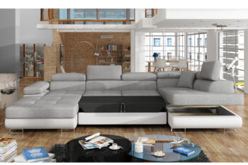 Moderná účková sedačka GAMERO je v elegantnom a štýlovom prevedení. Je vhodná do väčších obývacích priestorov. Zaujme aj náročných zákazníkov.Vďaka kombinácii materiálov vám sedačka ponúkne pohodlné sedenie. Sedacia časť je vyrobená z vlnovcovej pružiny a PUR peny s tvrdosťou T3040. Opierková časť je vyrobená z PUR peny s tvrdosťou T2542.Sedačka GAMERO vám ponúka pohodlné sedenie a leňošenie. Isto vás potešia jej štýlové polohovacie záhlavníky. Na sedacej časti sa nachádza efektné prešívanie. Takto je dizajn sedačky elegantne prepojený a vytvára moderný celok. Elegantné nožičky sú v striebornom farebnom prevedení. Sedačka je čalúnená kvalitnou látkou Soro 34 a ekokožou Soft 17.Sedačka vás poteší praktickým úložným priestorom. Tiež disponuje funkciou rozkladu. Spacia plocha: 125 x 266 cm, vhodná na príležitostné spanie. Hĺbka sedu: 58 cm, výška sedu: 43 cm.Rozmery (š,v,h): 345 x 90 x 202 cm.  Účková sedačka je v ľavom prevedení. V ponuke je aj v pravom prevedení.Dodávame v demonte.