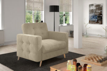 Kreslo GARD je moderným a štýlovým nábytkom. Je vhodné do moderných interiérov.Vďaka kombinácii kvalitných materiálov vám kreslo GARD ponúka pohodlné sedenie. Sedacia časť je vyrobená z vlnovcovej pružiny a PUR peny s tvrdosťou T3030. Opierková časť je vyrobená z PUR peny s tvrdosťou T2542.Efektným a dominantným prvkom kresla je prešívanie, ktoré sa nachádza na opierkovej časti a na bočniciach. Takto je dizajn kresla elegantne prepojený a vytvára zaujímavý celok. Nožičky, ktoré sú vo farbe prírodného dreva dotvárajú celkový vzhľad kresla. Je čalúnené kvalitnou poťahovou látkou Paros 02.Hĺbka sedu: 46 cm, výška sedu: 44 cm.Celkové rozmery kresla (š,v,h): 107 x 86 x 92 cm.  V ponuke máme tiež elegantné trojsedáky GARD.
