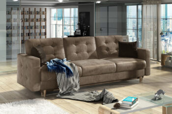 Trojsedák GARD je elegantným a štýlovým nábytkom, ktorý je vhodný do moderných interiérov.Vďaka kombinácii materiálov vám trojsedák GARD ponúka pohodlné sedenie . Sedacia časť je vyrobená z vlnovcovej pružiny a PUR peny s tvrdosťou T3030. Opierková časť je vyrobená z PUR peny s tvrdosťou T2542.Sedačka vám ponúka pohodlné sedenie pre 3 osoby s praktickými podrúčkami na oboch stranách sedačky. Efektným a dominantným prvkom sedačky je prešivanie, ktoré sa nachádza na opierkovej časti a na bočniciach. Takto je dizajn sedačky elegantne prepojený a vytvára zaujímavý celok. Nožičky, ktoré sú vo farbe prírodného dreva dotvárajú celkový vzhľad sedačky. Trojsedák je čalúnený kvalitnou látkou Monolith 09. Súčasťou sedačky sú aj dizajnové vankúše, ktoré sú vo farbe Monolith 29.Disponuje praktickou funkciou rozkladu. Sedačku je možné rozložiť za pomoci DL-automatu. Spacia plocha: 133 x 196 cm, vhodná na príležitostné spanie. Hĺbka sedu: 46 cm, výška sedu: 44 cm.Rozmery (š,v,h): 235 x 86 x 95 cm.  V ponuke máme tiež čalúnené kreslá GARD, v rovnakom farebnom prevedení.