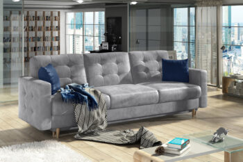Trojsedák GARD je elegantným a štýlovým nábytkom, ktorý je vhodný do moderných interiérov.Vďaka kombinácii materiálov vám trojsedák GARD ponúka pohodlné sedenie . Sedacia časť je vyrobená z vlnovcovej pružiny a PUR peny s tvrdosťou T3030. Opierková časť je vyrobená z PUR peny s tvrdosťou T2542.Sedačka vám ponúka pohodlné sedenie pre 3 osoby s praktickými podrúčkami na oboch stranách sedačky. Efektným a dominantným prvkom sedačky je prešivanie, ktoré sa nachádza na opierkovej časti a na bočniciach. Takto je dizajn sedačky elegantne prepojený a vytvára zaujímavý celok. Nožičky, ktoré sú vo farbe prírodného dreva dotvárajú celkový vzhľad sedačky. Trojsedák je čalúnený kvalitnou látkou Monolith 84. Súčasťou sedačky sú aj dizajnové vankúše, ktoré sú vo farbe Monolith 77.Disponuje praktickou funkciou rozkladu. Sedačku je možné rozložiť za pomoci DL-automatu. Spacia plocha: 133 x 196 cm, vhodná na príležitostné spanie. Hĺbka sedu: 46 cm, výška sedu: 44 cm.Rozmery (š,v,h): 235 x 86 x 95 cm.  V ponuke máme tiež čalúnené kreslá GARD, v rovnakom farebnom prevedení.