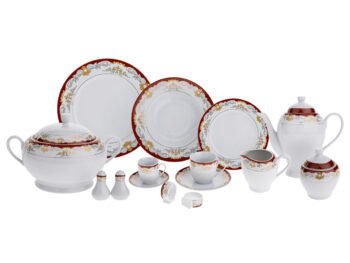 Predstavujeme vám elegantnú porcelánovú jedálenskú súpravu Garida Typ 2, ktorá sa stane skvostom vašej kuchyne. Táto súprava obsahuje 57 kusov, ktoré sú navrhnuté tak, aby priniesli do vášho domova moderný a sofistikovaný vzhľad. Vďaka kombinácii farieb biela, hnedá, zlatá…