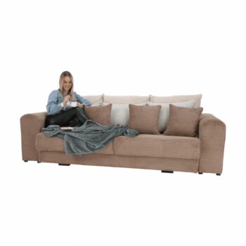 Rozkladacia pohovka s úložným priestorom Gilen Big Sofa v elegantnej kombinácii svetlohnedej, béžovej a krémovej farby je ideálnym riešením pre moderné interiéry. Táto pohovka od značky KONDELA ponúka nielen štýlový vzhľad, ale aj praktické funkcie, ktoré ocení každá domácnosť.