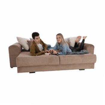 Rozkladacia pohovka s úložným priestorom Gilen Big Sofa v elegantnej kombinácii svetlohnedej, béžovej a krémovej farby je ideálnym riešením pre moderné interiéry. Táto pohovka od značky KONDELA ponúka nielen štýlový vzhľad, ale aj praktické funkcie, ktoré ocení každá domácnosť.